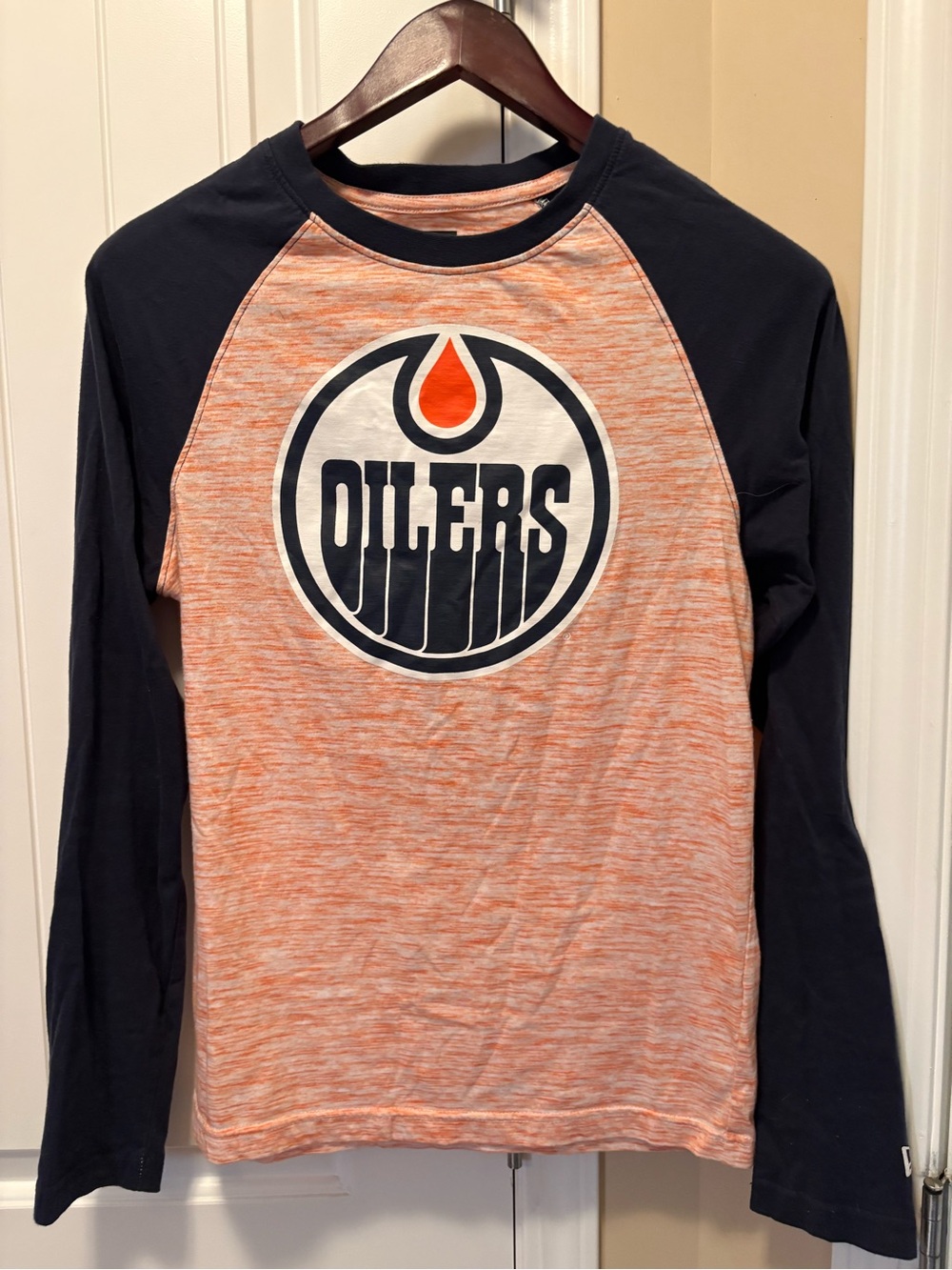 New Era Orange Heather & Navy Raglan Oilers Long-Sleeve Tee